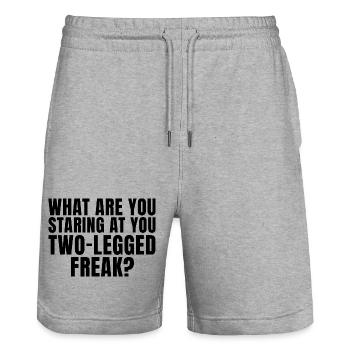 Was starrst du mich so an, du zweibeiniger Freak? - Stanley/Stella Unisex Bio Joggingshorts Trainer  - Grau meliert - Vorne - Nik (191cm) & Marisol (170cm)