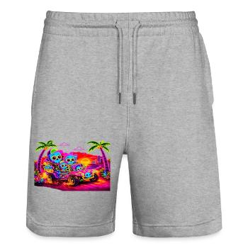 Neon Skull Safari Jeep Vibes - Short de jogging bio TRAINER Stanley/Stella unisexe - gris chiné - Devant - Nik (191cm) & Marisol (170cm)