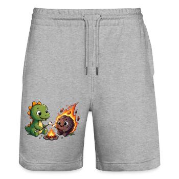 Kleiner Dino am Lagerfeuer - Stanley/Stella Unisex Bio Joggingshorts Trainer  - Grau meliert - Vorne - Nik (191cm) & Marisol (170cm)