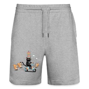 Donutkrone Katzenscooter lustiges Katzen Motiv - Stanley/Stella Unisex Bio Joggingshorts Trainer  - Grau meliert - Vorne - Nik (191cm) & Marisol (170cm)