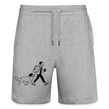 Wanderer mit Hund – Outdoor Design, Line Art - Stanley/Stella Unisex Bio Joggingshorts Trainer  - Grau meliert - Vorne - Nik (191cm) & Marisol (170cm)