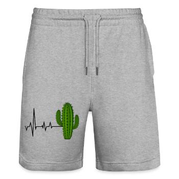 Heartbeat Cactus Design - Stanley/Stella Trainer Unisex Organic Jogging Shorts - heather grey - Front - Nik (191cm) & Marisol (170cm)