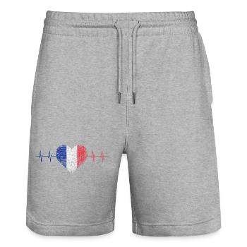 Cœur avec Tricolore, France - Short de jogging bio TRAINER Stanley/Stella unisexe - gris chiné - Devant - Nik (191cm) & Marisol (170cm)