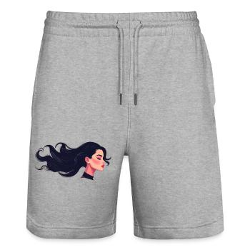 Fließende Frisur einer schwarzhaarigen Frau - Stanley/Stella Unisex Bio Joggingshorts Trainer  - Grau meliert - Vorne - Nik (191cm) & Marisol (170cm)