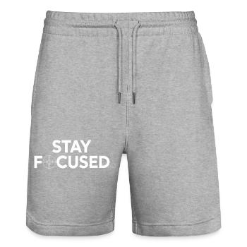Stay Focused: Target Style - Stanley/Stella Trainer Unisex Organic Jogging Shorts - heather grey - Front - Nik (191cm) & Marisol (170cm)