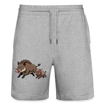 Sanglier sauvage avec jeune sanglier - Short de jogging bio TRAINER Stanley/Stella unisexe - gris chiné - Devant - Nik (191cm) & Marisol (170cm)