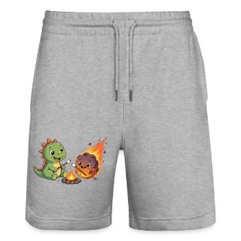 Dino & Météorite au feu de camp - Short de jogging bio TRAINER Stanley/Stella unisexe - gris chiné - Devant - Nik (191cm) & Marisol (170cm)