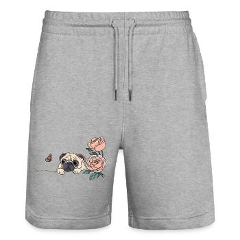 Mops mit Schmetterling - Stanley/Stella Unisex Bio Joggingshorts Trainer  - Grau meliert - Vorne - Nik (191cm) & Marisol (170cm)