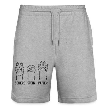Schere Stein Papier Katzen Hunde Pfoten - Stanley/Stella Unisex Bio Joggingshorts Trainer  - Grau meliert - Vorne - Nik (191cm) & Marisol (170cm)