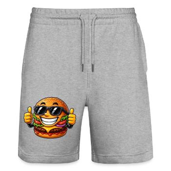 Cool Cheeseburger Cartoon with Sunglasses - Stanley/Stella Trainer Unisex Organic Jogging Shorts - heather grey - Front - Nik (191cm) & Marisol (170cm)