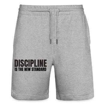Disciplines is the New standard - Stanley/Stella Trainer Unisex Organic Jogging Shorts - heather grey - Front - Nik (191cm) & Marisol (170cm)