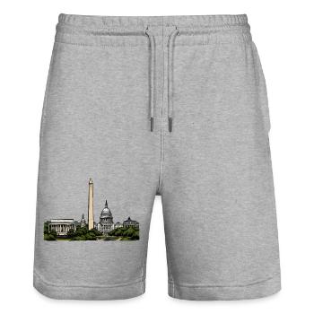 Washington Skyline Motiv - Stanley/Stella Unisex Bio Joggingshorts Trainer  - Grau meliert - Vorne - Nik (191cm) & Marisol (170cm)