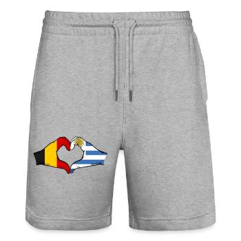 Belgien Uruguay Flagge Hände Herzform - Stanley/Stella Unisex Bio Joggingshorts Trainer  - Grau meliert - Vorne - Nik (191cm) & Marisol (170cm)