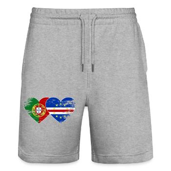 Portugal Cape Verde Flag Heart Used - Stanley/Stella Trainer Unisex Organic Jogging Shorts - heather grey - Front - Nik (191cm) & Marisol (170cm)