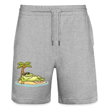 Strandkrokodil mit Sonnenbrille - Stanley/Stella Unisex Bio Joggingshorts Trainer  - Grau meliert - Vorne - Nik (191cm) & Marisol (170cm)