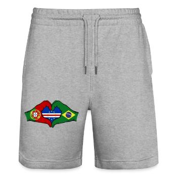 Kap Verde Portugal Brasilien Flagge Hände - Stanley/Stella Unisex Bio Joggingshorts Trainer  - Grau meliert - Vorne - Nik (191cm) & Marisol (170cm)
