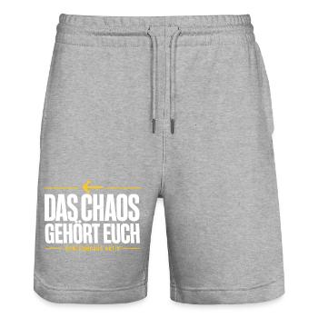 Das Chaos Gehört Euch Rentner Ruhestand Spruch - Stanley/Stella Unisex Bio Joggingshorts Trainer  - Grau meliert - Vorne - Nik (191cm) & Marisol (170cm)