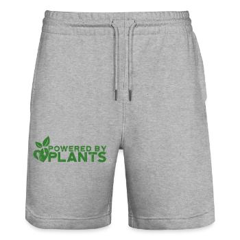 Powered by Plants Emblem Tee - Stanley/Stella Trainer Unisex Organic Jogging Shorts - heather grey - Front - Nik (191cm) & Marisol (170cm)