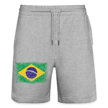 Brasilien - Vintage - Stanley/Stella Unisex Bio Joggingshorts Trainer  - Grau meliert - Vorne - Nik (191cm) & Marisol (170cm)