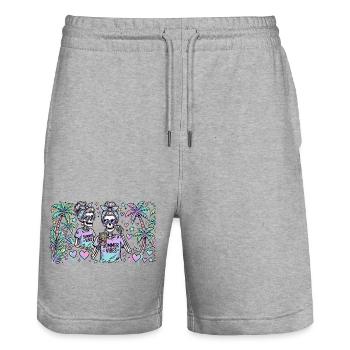 Sommer Vibes Skelettduo - Stanley/Stella Unisex Bio Joggingshorts Trainer  - Grau meliert - Vorne - Nik (191cm) & Marisol (170cm)