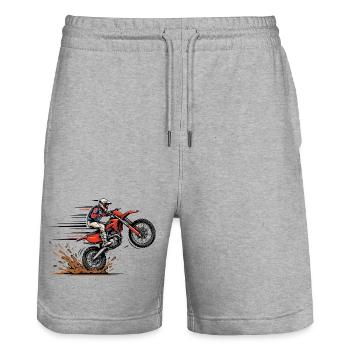 Motocross Sprung im Schlamm - Stanley/Stella Unisex Bio Joggingshorts Trainer  - Grau meliert - Vorne - Nik (191cm) & Marisol (170cm)