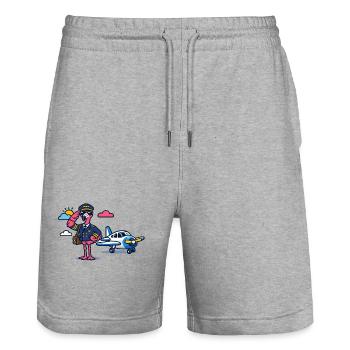 Flamingo pilot on propeller plane - Stanley/Stella Trainer Unisex Organic Jogging Shorts - heather grey - Front - Nik (191cm) & Marisol (170cm)