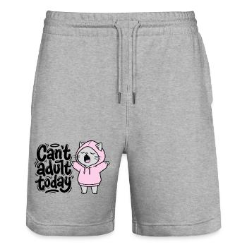  Can't adult today - Katze im Hoodie - Stanley/Stella Unisex Bio Joggingshorts Trainer  - Grau meliert - Vorne - Nik (191cm) & Marisol (170cm)