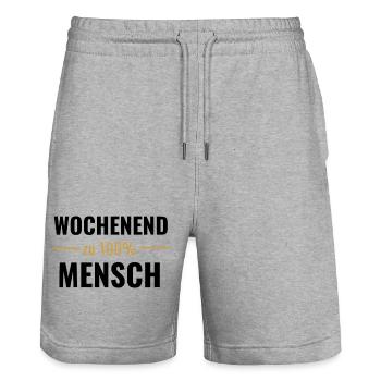 Wochenendmensch zu 100% - Stanley/Stella Unisex Bio Joggingshorts Trainer  - Grau meliert - Vorne - Nik (191cm) & Marisol (170cm)