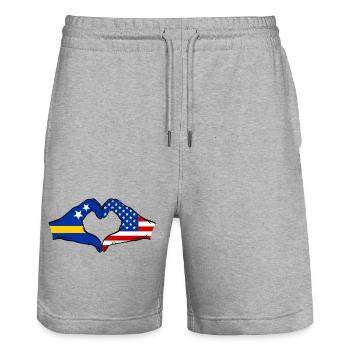 Curacao USA flag hands heart shape used - Stanley/Stella Trainer Unisex Organic Jogging Shorts - heather grey - Front - Nik (191cm) & Marisol (170cm)