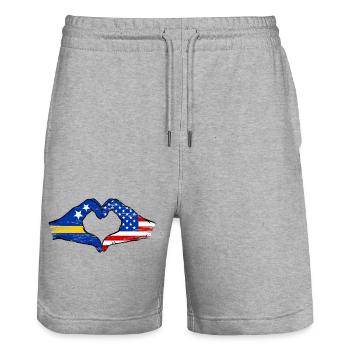 Curacao_USA_Flagge_Haende_Herzform_used_used - Short de jogging bio TRAINER Stanley/Stella unisexe - gris chiné - Devant - Nik (191cm) & Marisol (170cm)