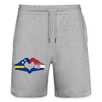 Curacao Croatia Flag Hands Heart Shape - Stanley/Stella Trainer Unisex Organic Jogging Shorts - heather grey - Front - Nik (191cm) & Marisol (170cm)