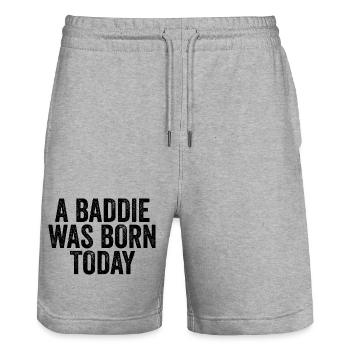 A villain was born today – Birthday Gust - Stanley/Stella Trainer Unisex Organic Jogging Shorts - heather grey - Front - Nik (191cm) & Marisol (170cm)