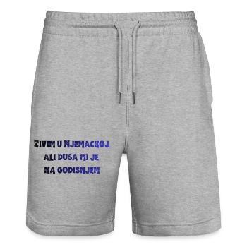 Kraftvoller Blau-Typo Spruch - Stanley/Stella Unisex Bio Joggingshorts Trainer  - Grau meliert - Vorne - Nik (191cm) & Marisol (170cm)