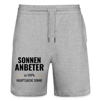 Sonnenanbeter zu 100% Hauptsache Sonne - Stanley/Stella Unisex Bio Joggingshorts Trainer  - Grau meliert - Vorne - Nik (191cm) & Marisol (170cm)