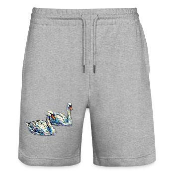 Stained glass swans - Stanley/Stella Trainer Unisex Organic Jogging Shorts - heather grey - Front - Nik (191cm) & Marisol (170cm)