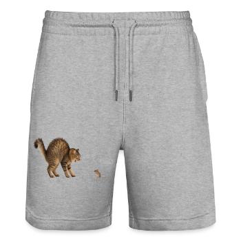 Le chat et la souris | Motif drôle d’animal - Short de jogging bio TRAINER Stanley/Stella unisexe - gris chiné - Devant - Nik (191cm) & Marisol (170cm)