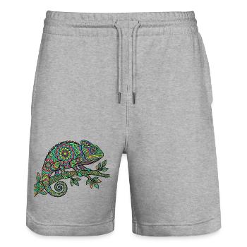Mandala Chamäleon Bunt Psychedelisch - Stanley/Stella Unisex Bio Joggingshorts Trainer  - Grau meliert - Vorne - Nik (191cm) & Marisol (170cm)