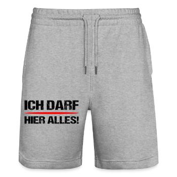 Ich Darf Hier Alles Lustiger Spruch Hausrecht - Stanley/Stella Unisex Bio Joggingshorts Trainer  - Grau meliert - Vorne - Nik (191cm) & Marisol (170cm)