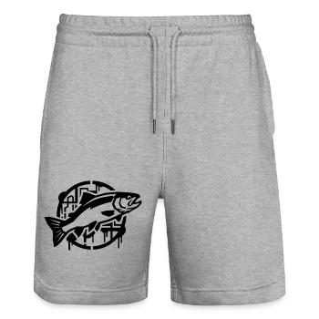 Pêche à la truite, saumon, pêche, art de rue - Short de jogging bio TRAINER Stanley/Stella unisexe - gris chiné - Devant - Nik (191cm) & Marisol (170cm)