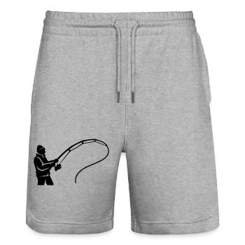 silhouette de pêcheur, canne à pêche, club de pêche - Short de jogging bio TRAINER Stanley/Stella unisexe - gris chiné - Devant - Nik (191cm) & Marisol (170cm)