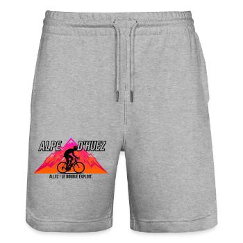 Alpe d'Huez Allez Le Double Exploit - Short de jogging bio TRAINER Stanley/Stella unisexe - gris chiné - Devant - Nik (191cm) & Marisol (170cm)