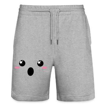 "Wow" Kawaiigesicht  - Stanley/Stella Unisex Bio Joggingshorts Trainer  - Grau meliert - Vorne - Nik (191cm) & Marisol (170cm)