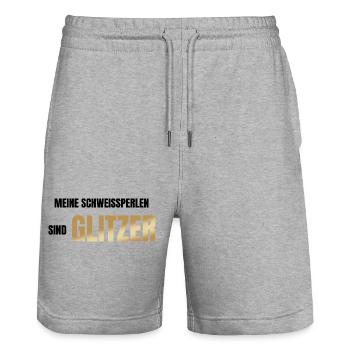 Meine Schweißperlen sind Glitzer - Stanley/Stella Unisex Bio Joggingshorts Trainer  - Grau meliert - Vorne - Nik (191cm) & Marisol (170cm)
