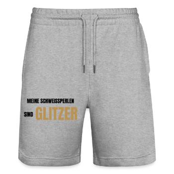 Meine Schweißperlen sind Glitzer - Stanley/Stella Unisex Bio Joggingshorts Trainer  - Grau meliert - Vorne - Nik (191cm) & Marisol (170cm)