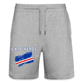 Kapverdische Flagge, Kapverdische Flagge, Kap Verde - Stanley/Stella Unisex Bio Joggingshorts Trainer  - Grau meliert - Vorne - Nik (191cm) & Marisol (170cm)