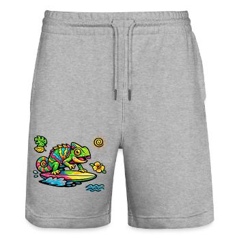Colorful chameleon surfing art - Stanley/Stella Trainer Unisex Organic Jogging Shorts - heather grey - Front - Nik (191cm) & Marisol (170cm)