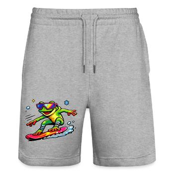 Surfer frog with neon sunglasses - Stanley/Stella Trainer Unisex Organic Jogging Shorts - heather grey - Front - Nik (191cm) & Marisol (170cm)