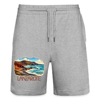 Lanzerote Coast - Stanley/Stella Trainer Unisex Organic Jogging Shorts - heather grey - Front - Nik (191cm) & Marisol (170cm)