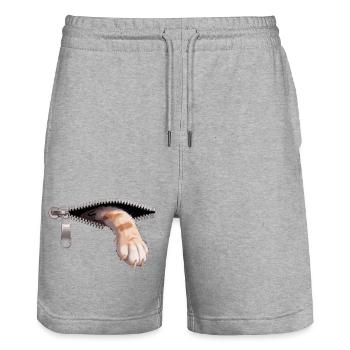 Katze Reißverschluss Katzenmama Cat Süßes Katzen - Stanley/Stella Unisex Bio Joggingshorts Trainer  - Grau meliert - Vorne - Nik (191cm) & Marisol (170cm)