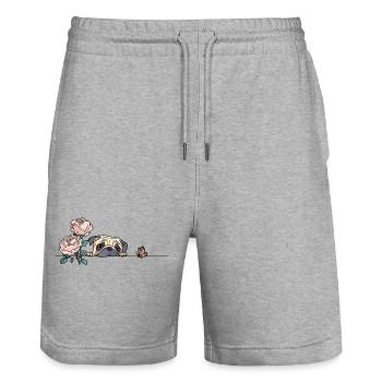 Carlin avec papillon - Short de jogging bio TRAINER Stanley/Stella unisexe - gris chiné - Devant - Nik (191cm) & Marisol (170cm)